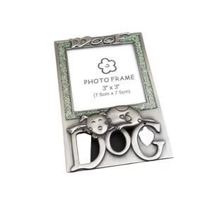 Vintage Giftco Dog Puppy Woof Glitter Pewter Photo Picture Frame 3x3 Y2K Novelty